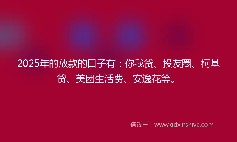 2025年的放款的口子有：你我贷、投友圈、柯基贷、美团生活费、安逸花等。