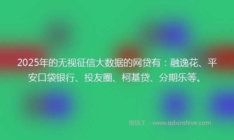 2025年的无视征信大数据的网贷有：融逸花、平安口袋银行、投友圈、柯基贷、分期乐等。