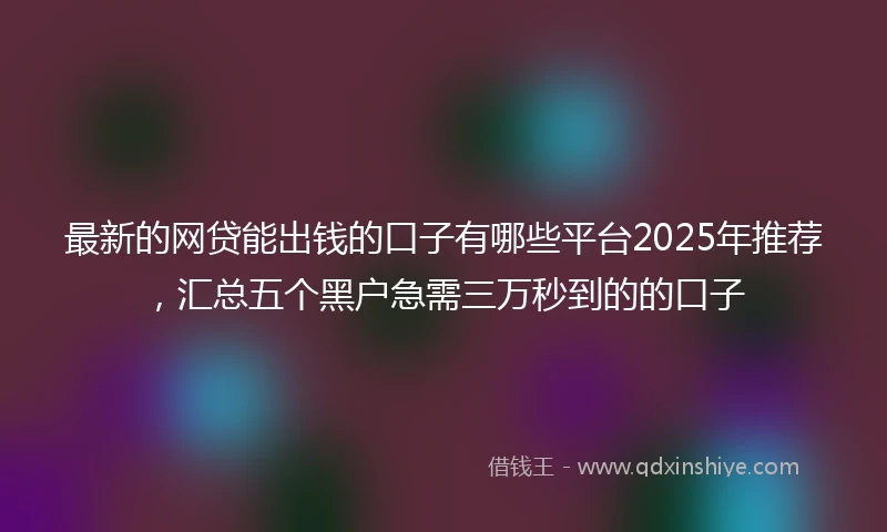 最新的网贷能出钱的口子有哪些平台2025年推荐,汇总五个黑户急需三万秒到的的口子