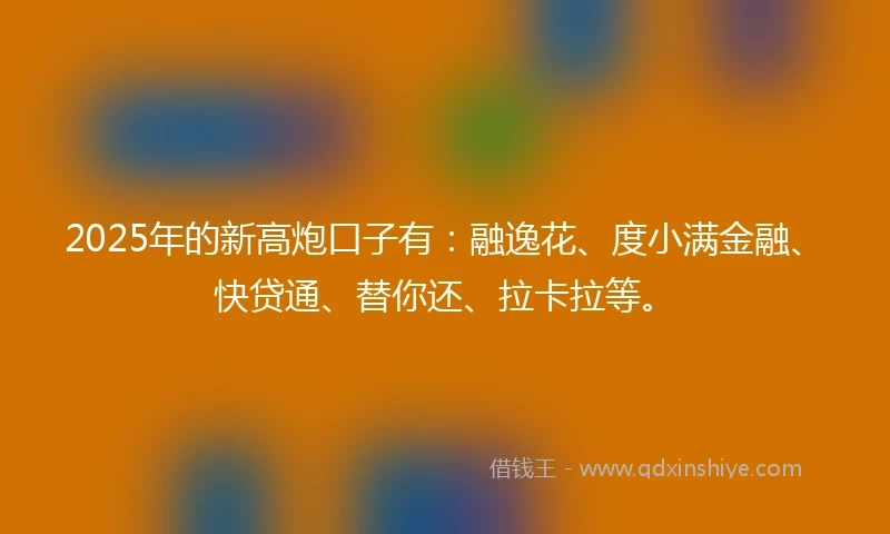 2025年的新高炮口子有：融逸花、度小满金融、快贷通、替你还、拉卡拉等。