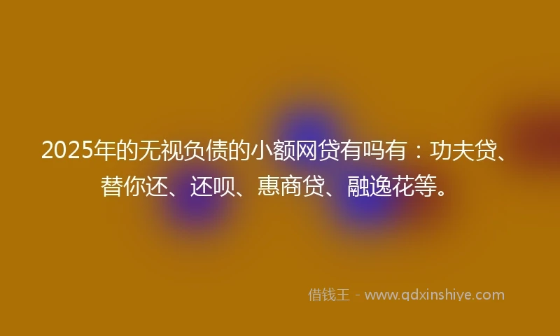 2025年的无视负债的小额网贷有吗有：功夫贷、替你还、还呗、惠商贷、融逸花等。