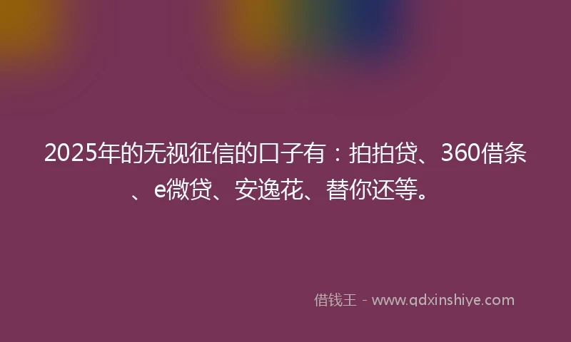 2025年的无视征信的口子有：拍拍贷、360借条、e微贷、安逸花、替你还等。