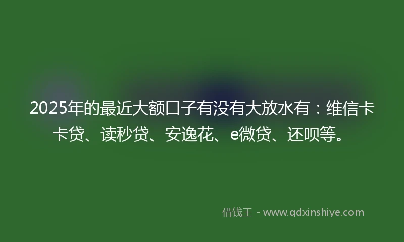 2025年的最近大额口子有没有大放水有:维信卡卡贷、读秒贷、安逸花、e微贷、还呗等。