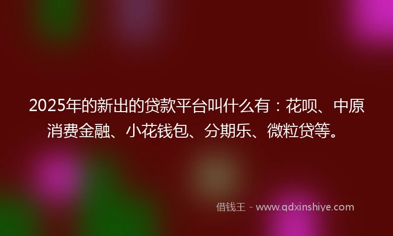 2025年的新出的贷款平台叫什么有：花呗、中原消费金融、小花钱包、分期乐、微粒贷等。