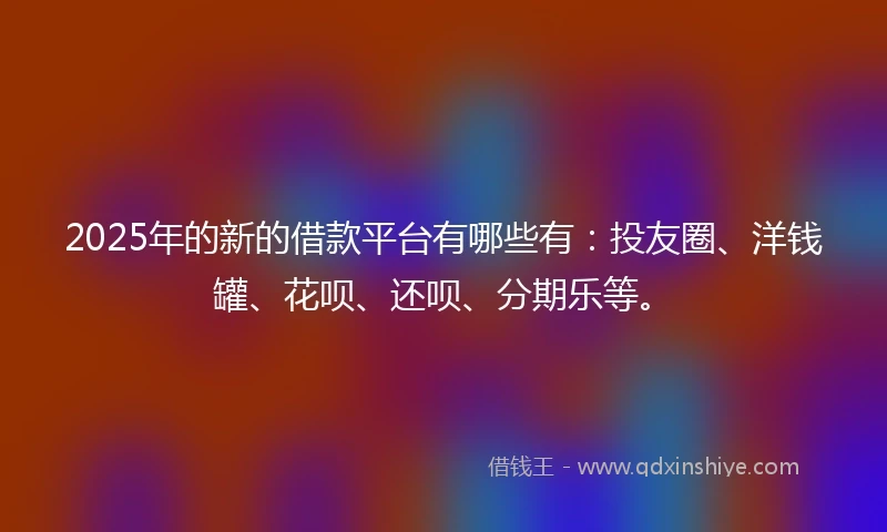2025年的新的借款平台有哪些有：投友圈、洋钱罐、花呗、还呗、分期乐等。