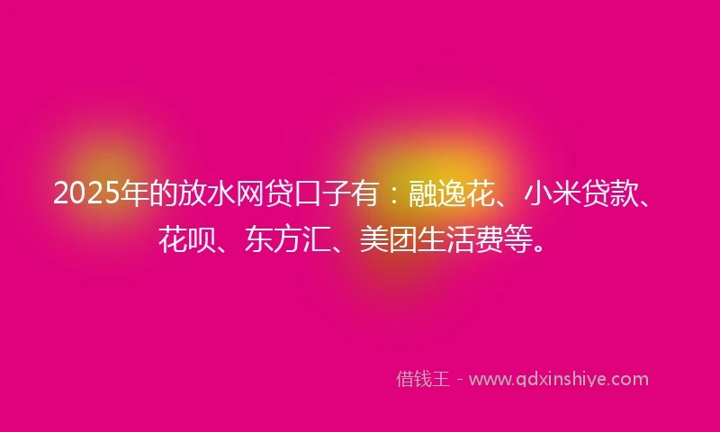 2025年的放水网贷口子有：融逸花、小米贷款、花呗、东方汇、美团生活费等。