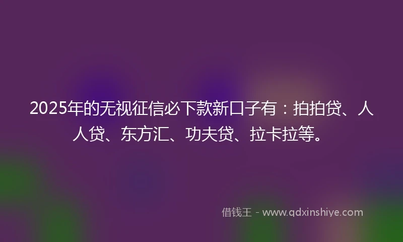 2025年的无视征信必下款新口子有：拍拍贷、人人贷、东方汇、功夫贷、拉卡拉等。