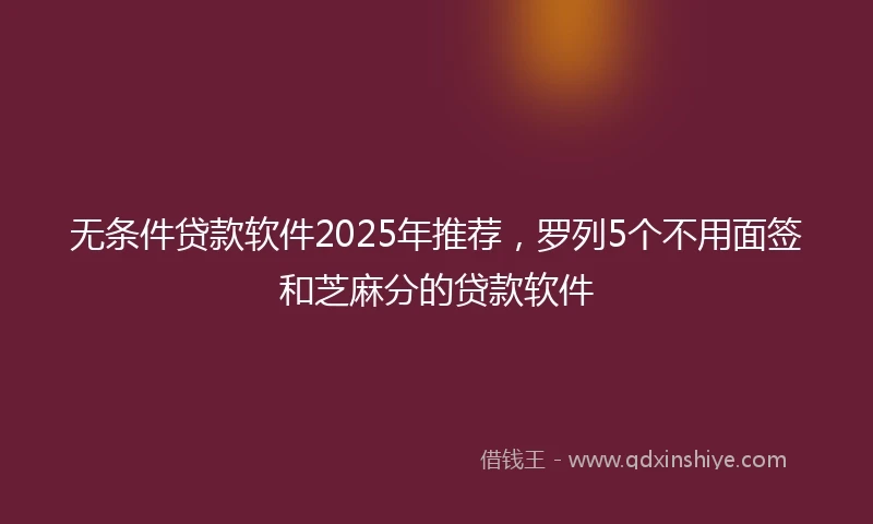 无条件贷款软件2025年推荐，罗列5个不用面签和芝麻分的贷款软件