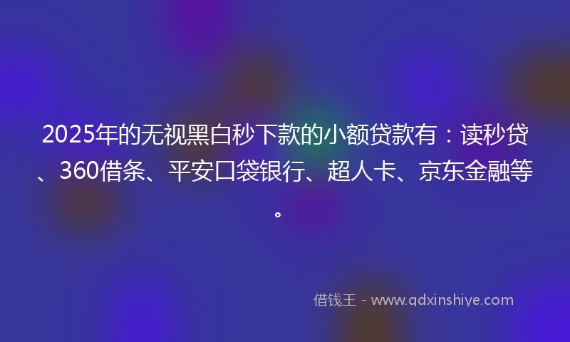 2025年的无视黑白秒下款的小额贷款有：读秒贷、360借条、平安口袋银行、超人卡、京东金融等。