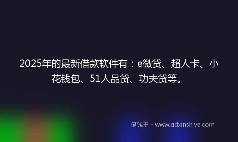 2025年的最新借款软件有：e微贷、超人卡、小花钱包、51人品贷、功夫贷等。