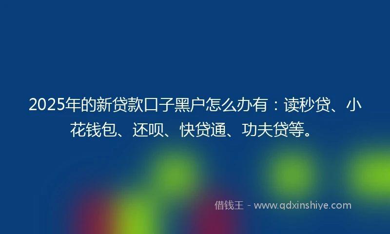 2025年的新贷款口子黑户怎么办有：读秒贷、小花钱包、还呗、快贷通、功夫贷等。