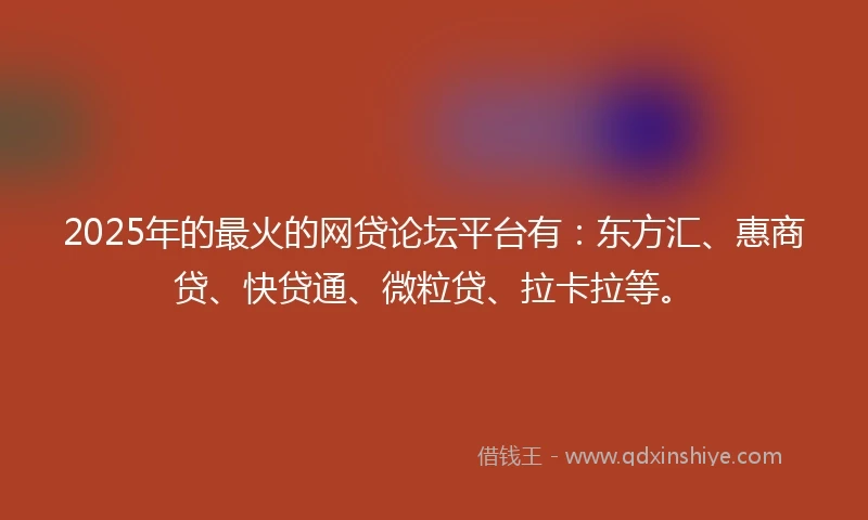 2025年的最火的网贷论坛平台有：东方汇、惠商贷、快贷通、微粒贷、拉卡拉等。