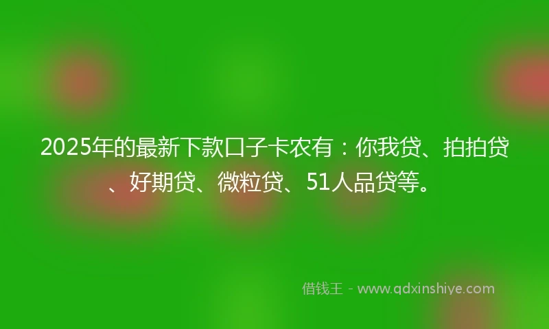 2025年的最新下款口子卡农有：你我贷、拍拍贷、好期贷、微粒贷、51人品贷等。