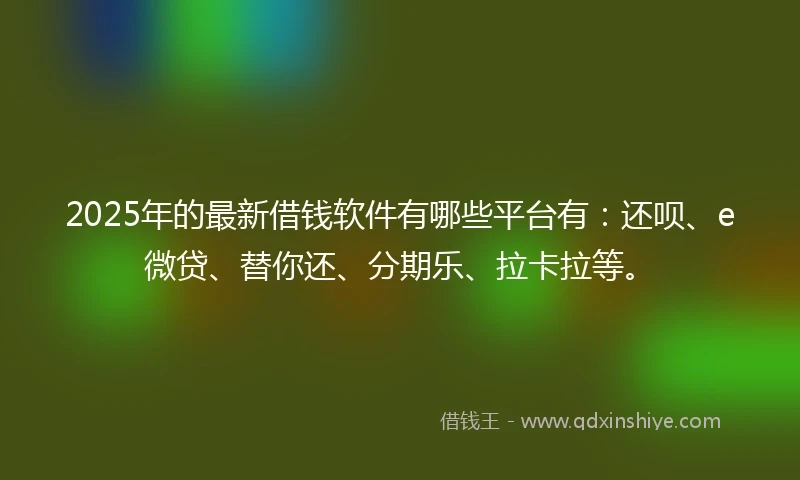 2025年的最新借钱软件有哪些平台有：还呗、e微贷、替你还、分期乐、拉卡拉等。