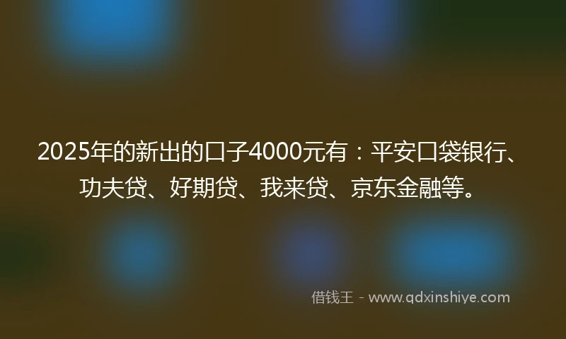 2025年的新出的口子4000元有：平安口袋银行、功夫贷、好期贷、我来贷、京东金融等。