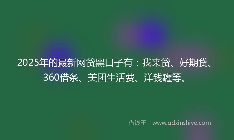 2025年的最新网贷黑口子有：我来贷、好期贷、360借条、美团生活费、洋钱罐等。