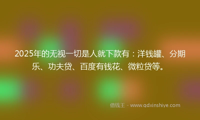 2025年的无视一切是人就下款有：洋钱罐、分期乐、功夫贷、百度有钱花、微粒贷等。