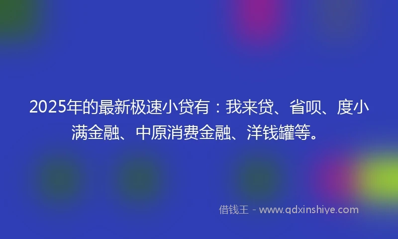 2025年的最新极速小贷有：我来贷、省呗、度小满金融、中原消费金融、洋钱罐等。