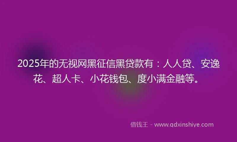 2025年的无视网黑征信黑贷款有：人人贷、安逸花、超人卡、小花钱包、度小满金融等。
