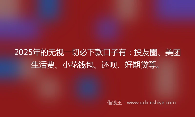2025年的无视一切必下款口子有：投友圈、美团生活费、小花钱包、还呗、好期贷等。