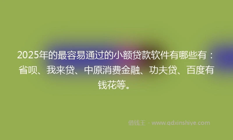 2025年的最容易通过的小额贷款软件有哪些有：省呗、我来贷、中原消费金融、功夫贷、百度有钱花等。