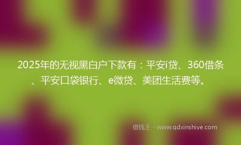 2025年的无视黑白户下款有:平安i贷、360借条、平安口袋银行、e微贷、美团生活费等。