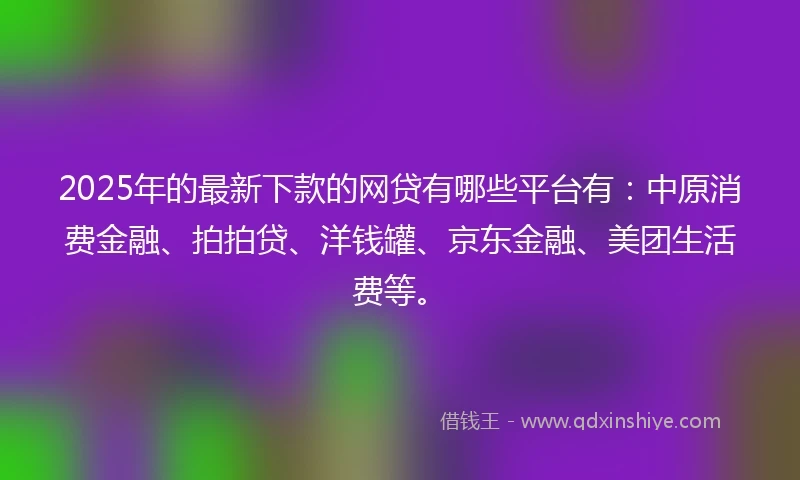 2025年的最新下款的网贷有哪些平台有：中原消费金融、拍拍贷、洋钱罐、京东金融、美团生活费等。