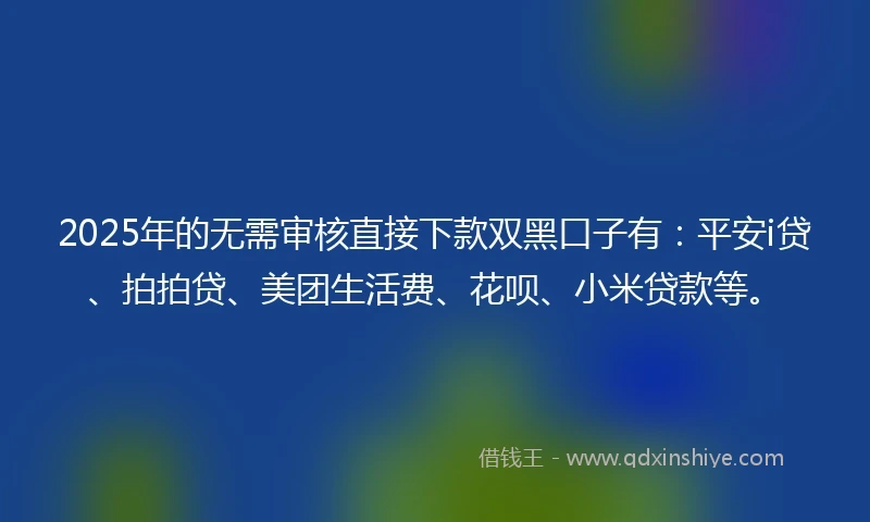 2025年的无需审核直接下款双黑口子有:平安i贷、拍拍贷、美团生活费、花呗、小米贷款等。