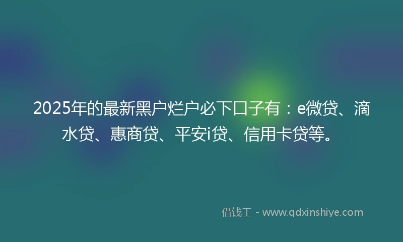 2025年的最新黑户烂户必下口子有：e微贷、滴水贷、惠商贷、平安i贷、信用卡贷等。