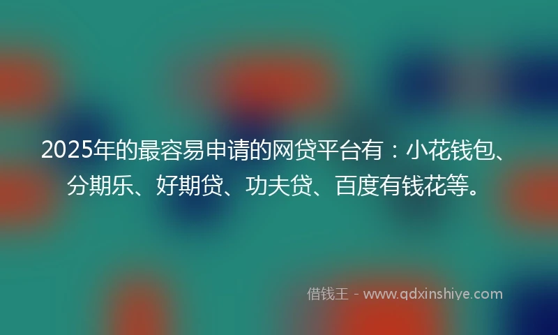 2025年的最容易申请的网贷平台有：小花钱包、分期乐、好期贷、功夫贷、百度有钱花等。