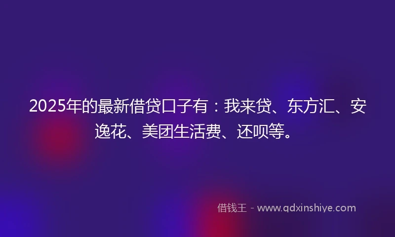 2025年的最新借贷口子有:我来贷、东方汇、安逸花、美团生活费、还呗等。
