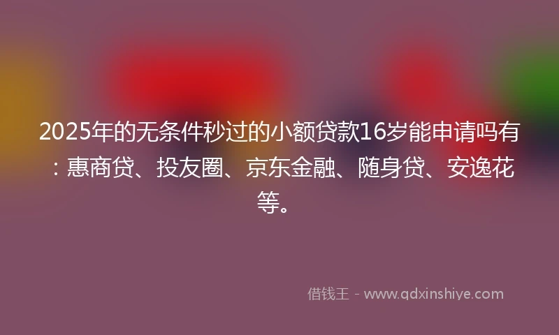 2025年的无条件秒过的小额贷款16岁能申请吗有：惠商贷、投友圈、京东金融、随身贷、安逸花等。