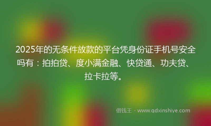 2025年的无条件放款的平台凭身份证手机号安全吗有：拍拍贷、度小满金融、快贷通、功夫贷、拉卡拉等。
