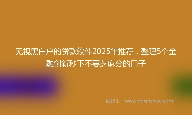 无视黑白户的贷款软件2025年推荐，整理5个金融创新秒下不要芝麻分的口子