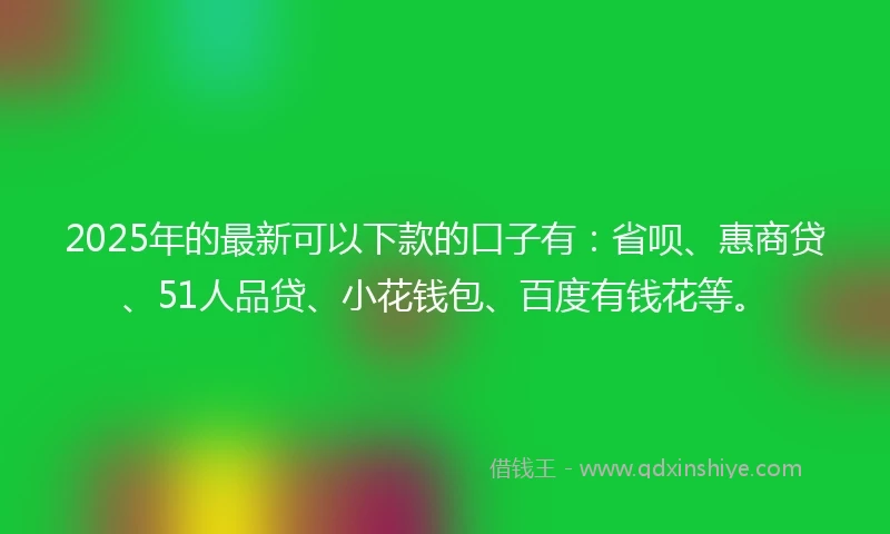 2025年的最新可以下款的口子有：省呗、惠商贷、51人品贷、小花钱包、百度有钱花等。