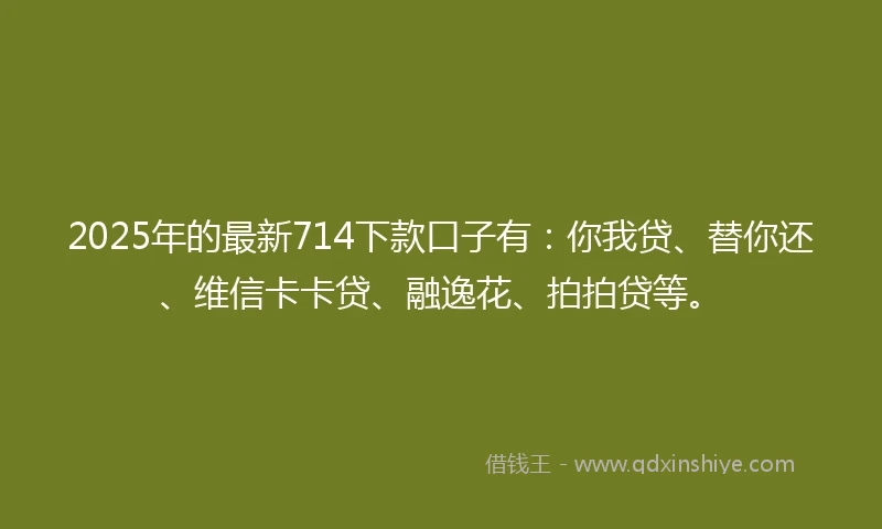 2025年的最新714下款口子有：你我贷、替你还、维信卡卡贷、融逸花、拍拍贷等。