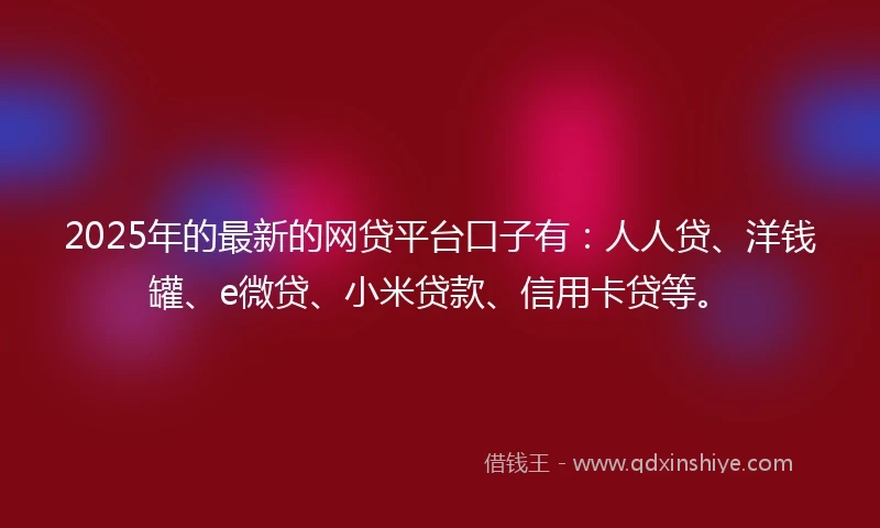 2025年的最新的网贷平台口子有：人人贷、洋钱罐、e微贷、小米贷款、信用卡贷等。
