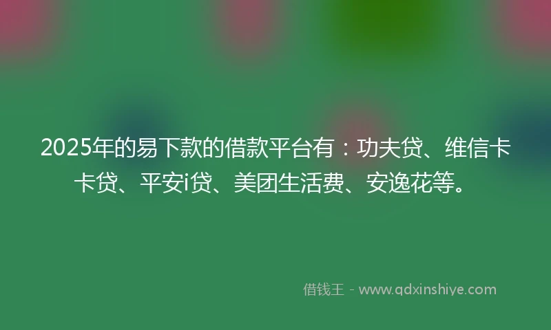 2025年的易下款的借款平台有：功夫贷、维信卡卡贷、平安i贷、美团生活费、安逸花等。