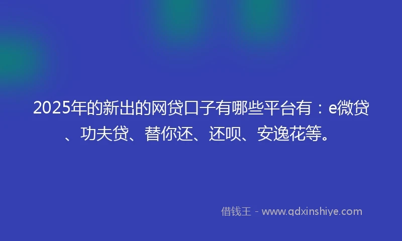 2025年的新出的网贷口子有哪些平台有：e微贷、功夫贷、替你还、还呗、安逸花等。
