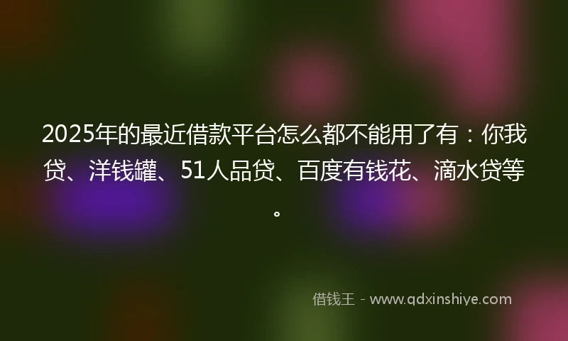 2025年的最近借款平台怎么都不能用了有:你我贷、洋钱罐、51人品贷、百度有钱花、滴水贷等。