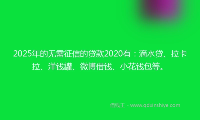 2025年的无需征信的贷款2020有：滴水贷、拉卡拉、洋钱罐、微博借钱、小花钱包等。