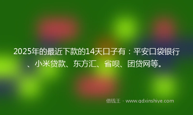 2025年的最近下款的14天口子有：平安口袋银行、小米贷款、东方汇、省呗、团贷网等。