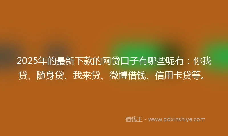 2025年的最新下款的网贷口子有哪些呢有：你我贷、随身贷、我来贷、微博借钱、信用卡贷等。