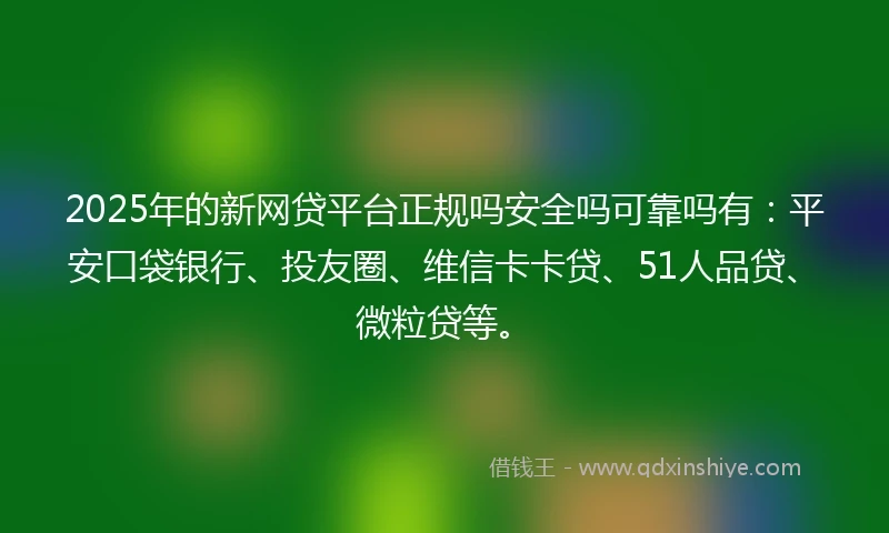 2025年的新网贷平台正规吗安全吗可靠吗有：平安口袋银行、投友圈、维信卡卡贷、51人品贷、微粒贷等。