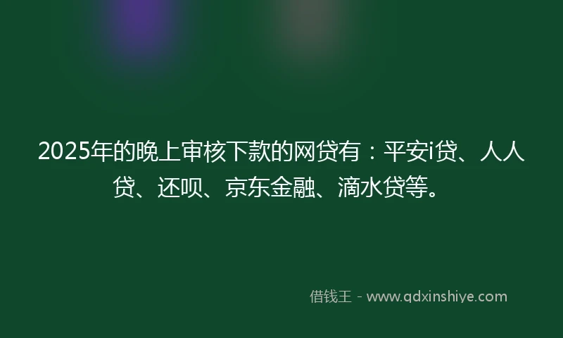 2025年的晚上审核下款的网贷有：平安i贷、人人贷、还呗、京东金融、滴水贷等。