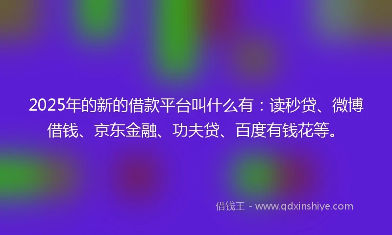 2025年的新的借款平台叫什么有：读秒贷、微博借钱、京东金融、功夫贷、百度有钱花等。