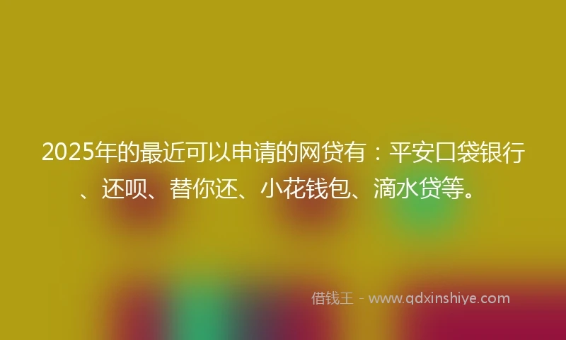2025年的最近可以申请的网贷有：平安口袋银行、还呗、替你还、小花钱包、滴水贷等。