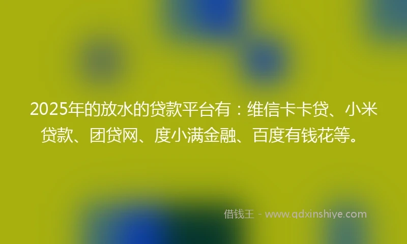 2025年的放水的贷款平台有：维信卡卡贷、小米贷款、团贷网、度小满金融、百度有钱花等。