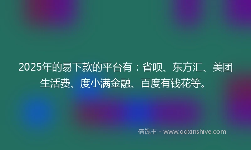 2025年的易下款的平台有：省呗、东方汇、美团生活费、度小满金融、百度有钱花等。