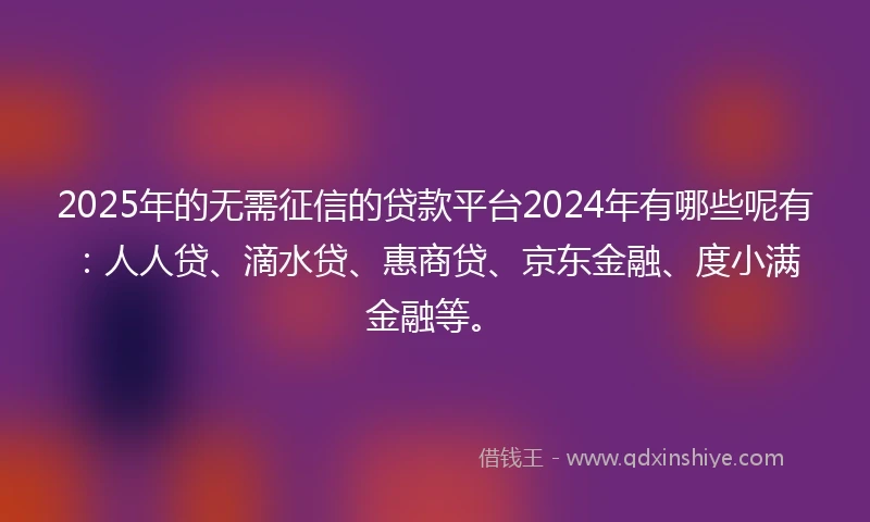 2025年的无需征信的贷款平台2024年有哪些呢有：人人贷、滴水贷、惠商贷、京东金融、度小满金融等。